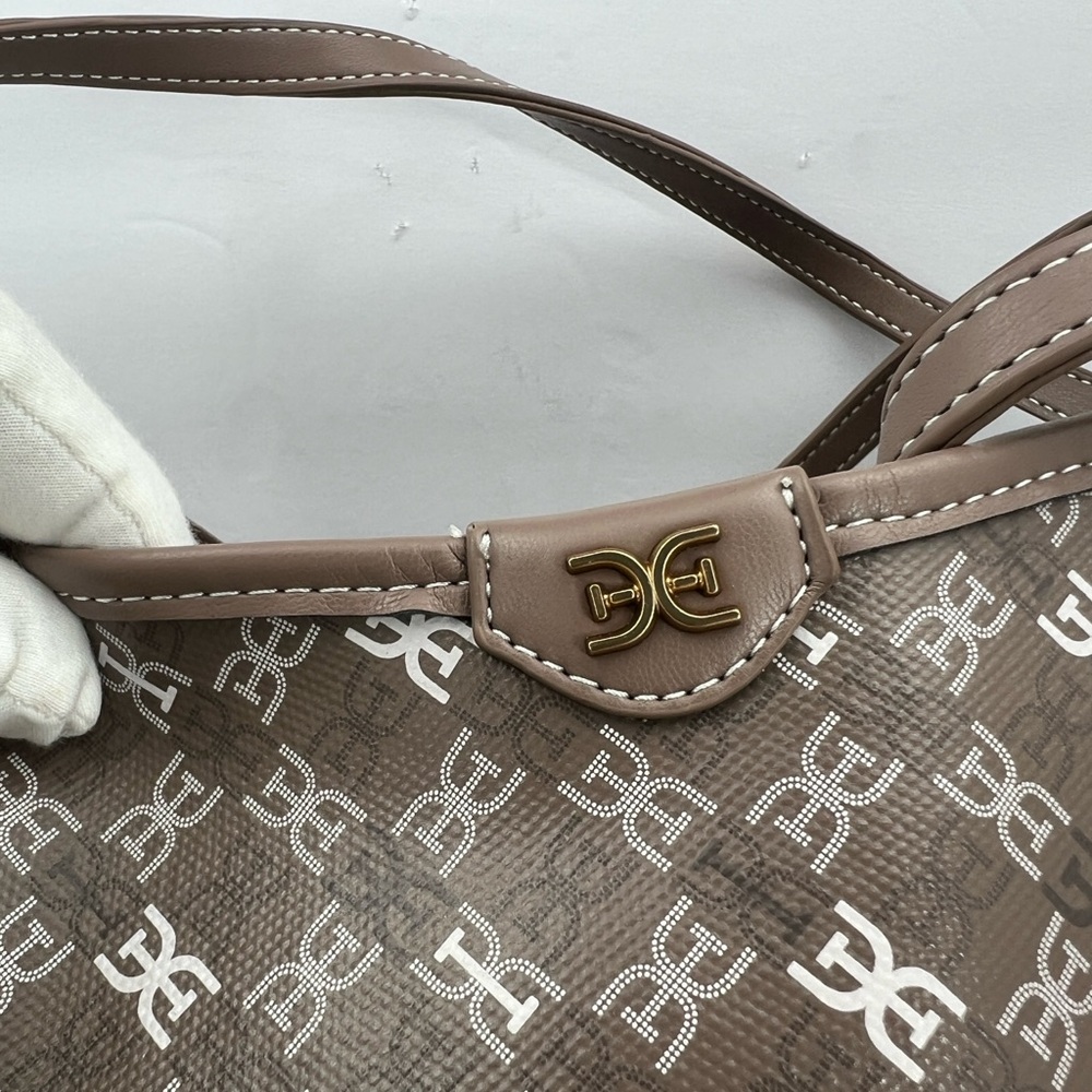 SAM EDELMAN HARPER MONOGRAM SHOPPER TOTE WITH SMALL POUCH, TAUPE COLOR - Picture 6 of 17